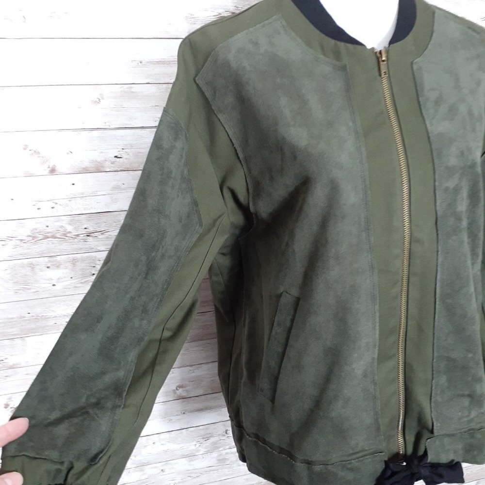 Womens Faux Suede Bomber Jacket S Moss Green 385A - Picture 2 of 5